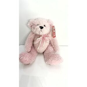 Vintage Ganz Pink Shaggy Plush Teddy Bear 12" Soft Fuzzy Stuffed Animal Bow NWT